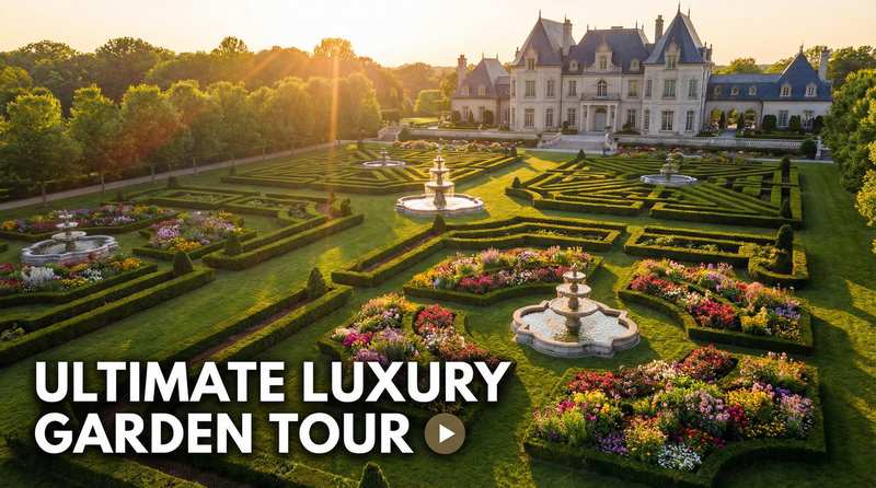 国产视频植物视频-豪华庄园植物园航拍视频